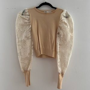 Elegant Sophistication: Zara Lace Sleeve Top Sweater